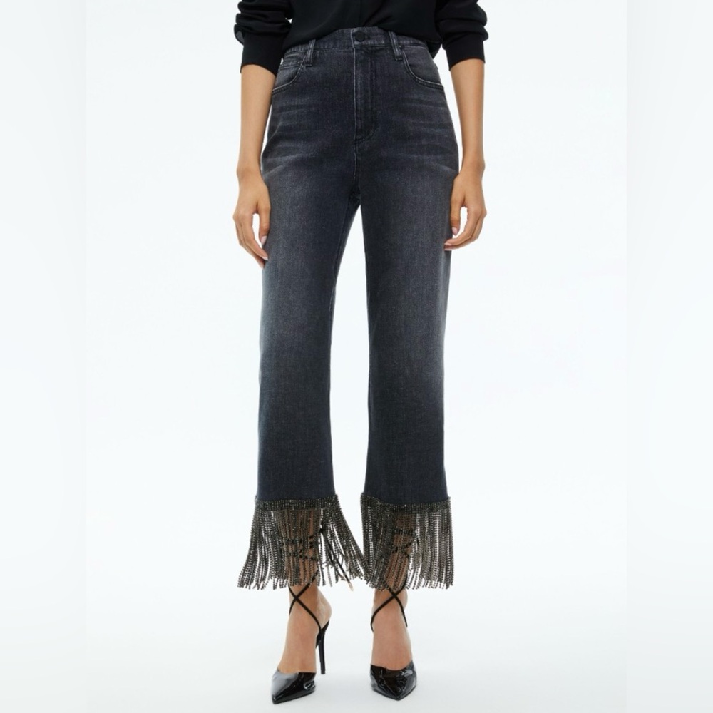 Alice + Olivia AMAZING CRYSTAL FRINGE HEM JEAN Size 26 NWT. - Picture 2 of 8